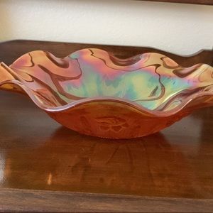 Depression glass Iris pattern bowl & tray